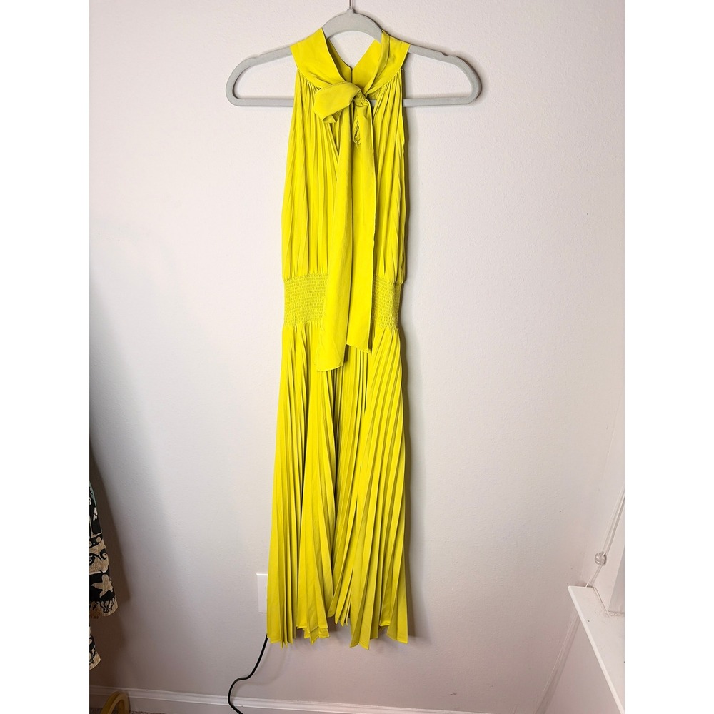 Wedding Guest Pleated High Neck Halter Dress Lime Green Women's Small - Picture 5 of 10